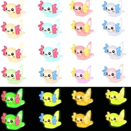 Bodeshis 24 Pcs Mini Resin Axolotl,Multiple Colors,Luminous,Animals,Axolotl Toy,Fairy Garden,Aquarium,DIY Craft,Party Decoration