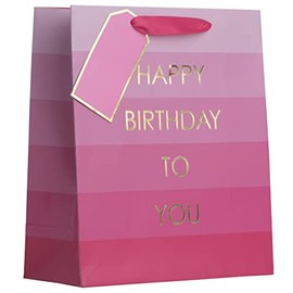 Partisan Products Happy Birthday Girl Pink Occassions Gift Bag With Gift Tag Made From Recycled Board Medium