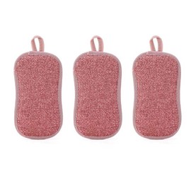Txibikn 3PCS Versatile Multi-Purpose Cleaning Sponges for Kitchen - Non-Scratch Microfiber Scrubbers with Heavy Duty Scouring Power, Ideal for Washing Dishes, Pots, and Sinks (Pink)