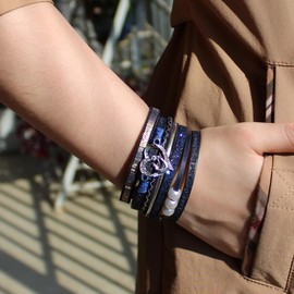 P Ammy Fashion® Women's Fashion Mother Love Multi-Layer Leather & Pearls Bracelet Boho Cuff with Magnetic Clasp, created quartz