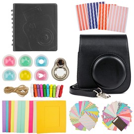 MUZIRI KINOKOO Fuji Instax Mini 11 Case, Mini 11 Accessories Bundle Fuji Instax Mini 11 Protective Case with Useful Accessories Camera Bag Kit, 6 Filter Lens and Selfie Lens-Black