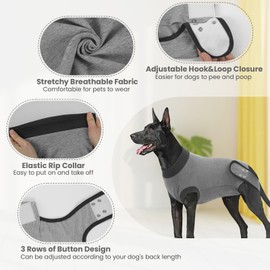 IDOMIK Dog Recovery Suit for Female Spay - Adjustable Anti-Licking Dog Post Surgery Onesie, Male Female Dog Neuter Spay Suits, Soft Abdominal Wound Bandage & E-Collar Cone Alternative