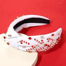 PHALIN Christmas Holiday Headband for Women Christmas Accessories White Candy Cane Knotted Headband (White Candy Cane)