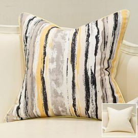 Avigers Square Cushion Covers High Precision Jacquard Modern Yellow White Black Gray Striped Patchwork Throw Pillow Case Shell for Couch Sofa Home Decoration 18 X 18 Inches