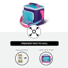 Igloo 90s Retro Collection Square Lunch Box Cooler with Front Pocket and Adjustable Strap, Purple