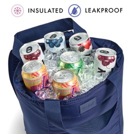 Fit & Fresh Insulated Cooler Bag, Leak Proof Waterproof Beach Cooler Backpack For Women, 18 Can Soft Insulated Cooler Tote Bag For Travel, Lunch Bag for Women, Beach Bag & Travel Bag, Midnight Blue