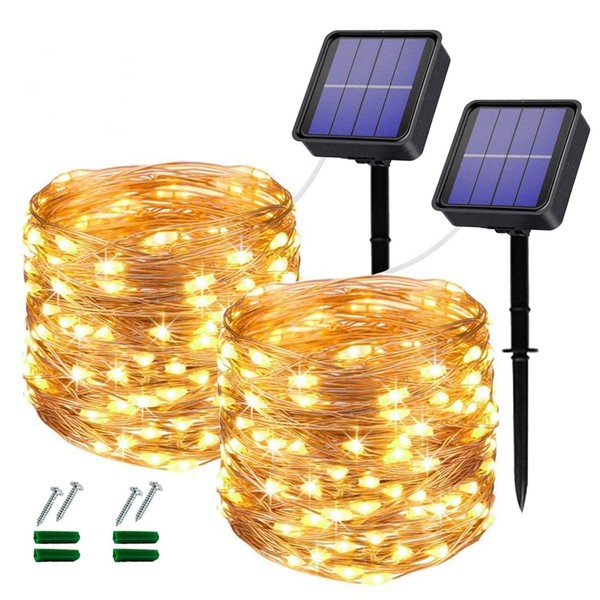 Lezonic Solar Fairy Lights, 2 Pack 240 LED Outdoor Waterproof
