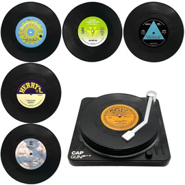 TOTHDATE Set of 6 Vinyl Record Coasters Set with Holder, Round Vinyl Coasters, Non-Slip Drinks Coasters, Coffee Tea Coasters, Novelty for Drinks, Bars, Cafés, Home, Pub Parties, Style 2