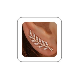 Aneneiceera Vintage Rhinestone Ear Climber Earrings Gold Cz Leaf Crawler Earrings Filigree Leaves Ear Climber Crawler Earrings Minimalist Crystal Leaf Earrings Jewelry for Women (Gold)