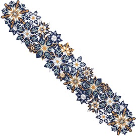 Simhomsen Embroidered and Hand Cut Out Christmas Holiday Winter Snowflake Table Runner (Navy Blue, 13 × 88 Inches)
