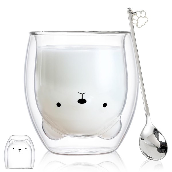 Binoster Bear Cute Mugs Kawaii Double Wall Glass Coffee Tea