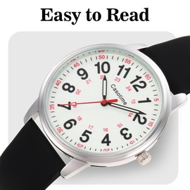 Casotime 30M Waterproof Nurse Watch - Luminous Easy Read Dial, Second Hand & 24H Military Time, Durable Silicone Band for Nurses, Medical Professionals, Students - Men and Women White and Black