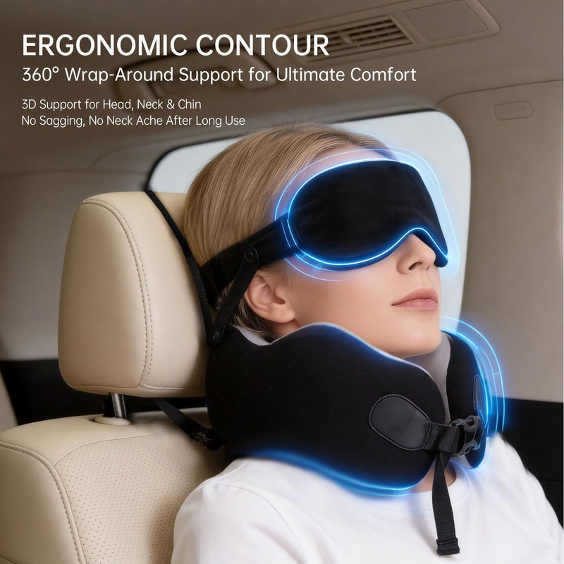 MTGKY Airplane Pillow for Long Flight,Head Strap Combo with 3D