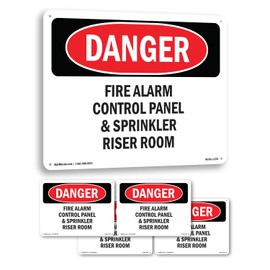 Fire Alarm Control Panel And Sprinkler Riser Room OSHA Danger Aluminum Sign 14 Inch x 10 Inch - 5 Pack
