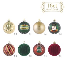 Valery Madelyn Christmas Tree Decorations Baubles, Red Gold and Green Baubles for Christmas Decorations,16pcs 6cm Red Green Gold Shatterproof Ball Ornaments for Tree Decorations, Hanging Gifts