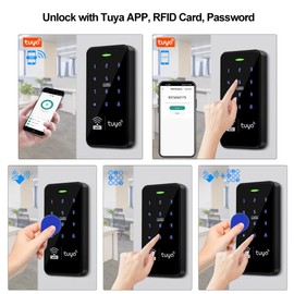 QTTYELOK WiFi Tuya Access Control Keypad 125KHz 13.56MHz RFID Keyboard Waterproof Touch Password Access Controller Smart APP Remote Unlock System + 10pcs Keychains Tags