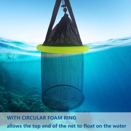 Aventik Floating Fish Basket Nylon Net Cage for Live Bait Storage, Kayak Fishing Accessories, 15.7in/40cm Height 9.8'' Diameter (Diameter of The Bottom: 9.8"/25cm)