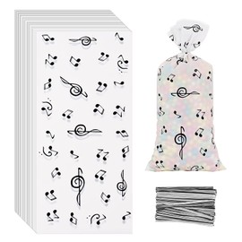 Lecpeting 100 Pcs Music Notes Treat Bags Music Cellophane Candy Bags Musical Party Favor with Twist Ties for Birthday Party Supplies