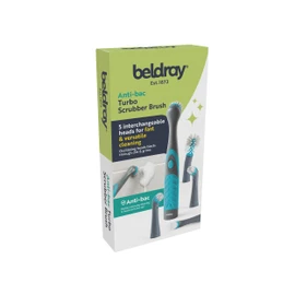 Beldray Antibac Turbo Scrubbing Brush – Multi-Head Bathroom/Kitchen Scrubber, 5 Versatile Interchangeable Heads, Oscillating Function, Streak-Free Cleaning, Resists Bacteria Build-Up, Non-Slip Grip
