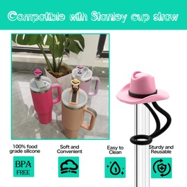 Silicone Straw Covers Cap Compatible with YETI Straw Cup,Cute cowboy hate Funny Tumbler Straw Topper Accessories for 10 mm straw Man & Woman Gift (rose pink)