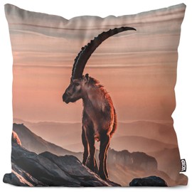 VOID Steinbock Alps Bock Hiking Cushion Cover Polyester Christmas Decoration Winter Outdoor Decoration Cushion Size: 40 x 40 cm