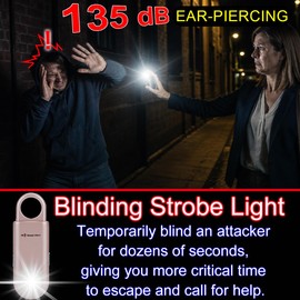 Rechargeable 135 dB Personal Alarm for Women 2-in-1 Flashlight Ultra-Bright Strobe Light. Students Kids Safety SOS Keychain Siren. Loud Emergency Hiking Bear Alerts Long Battery Life. Rose Gold