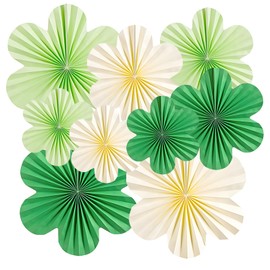 9Pcs Paper Decorations Hanging Green Beige Hanging Paper Fans Decorations Papers Fan Flowers Papers Flower Fan for Wall Birthdays Bachelorette Weddings Spring Tea Party 35 25 20 cm (Green)