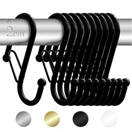 Blau Marité 10 x S-Shaped Hooks with Anti-Drop System. Length: 8 cm. for rods up to 2 cm Diameter. Helps in The Organization and Storage of Home. (Black, M (Bars<2 cm))
