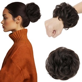 Elailite Real Hair Bun Hairpiece, Hair Pieces, Bun Braid with Elastic Band, #01B Natural Black Hair Scrunchie with Hair Updo Hair Extensions, Curls Bun for Women, 25 g