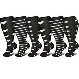 YEYSXSY 6 Pairs Plus Size Compression Socks Wide Calf for Women & Men 20-30 MMHG Wide Calf Extra Large Knee High Stockings Support Socks 2XL