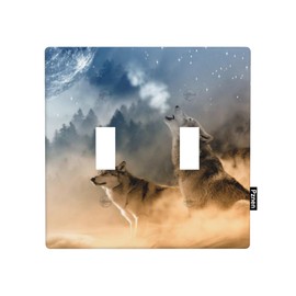 Pznen Wolf Double Toggle Covers Woodland Wolf Howling Moon Wildlife Animal 2 Gang Wall Plate Decorative Light Switch Covers Bathroom Bedroom Home Kitchen