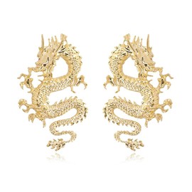 Vintage Chinese Style Dragon Stud Earrings for Women Jewelry(Gold)
