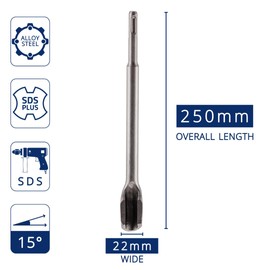 Rennie Tools SDS Gouge Chisel, 22mm Wide x 250mm Long, Hollow Chisel for Channeling Concrete. for Use On Bricks, Concrete, Marble and Hard Stone. Angled SDS Chisel for SDS Plus & Standard SDS Drills