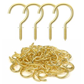 RELBRO Screw Hooks, 1-1/4 Inch Metal Screw in Cup Hooks, Gold, 50 Pcs