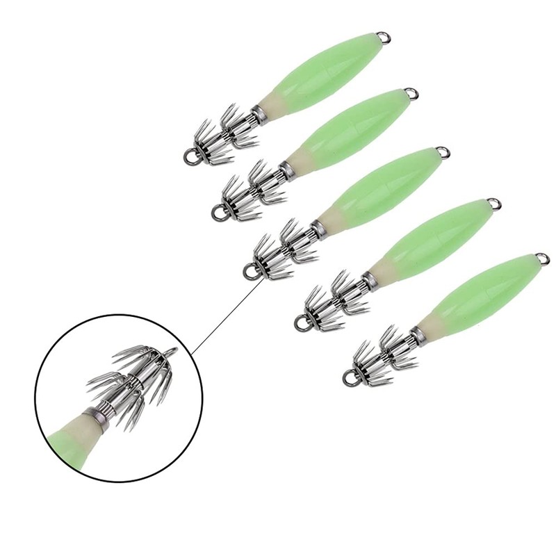 5 Pcs Luminous Squid Jig Hooks Glow Squid Jigs Squid