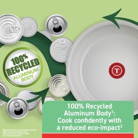 T-fal Recycled Ceramic Nonstick Cookware Set 12 Piece, Oven Safe 350F, Pots and Pans, Fry Pan, Kitchen tools, Green