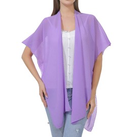Belle Dame Women’s Sheer Chiffon Draped Kimono Loose Cardigan Casual Dress Beach Cover Up (Free Size)(CL340) Purple