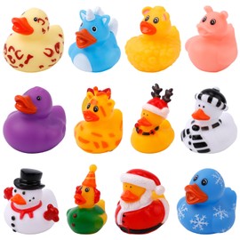 Pack of 12 Christmas Rubber Ducks, Cute Christmas Ducks, Assorted Rubber Bath Ducks, Bath Toy Accessories for Children, Christmas Party Gifts, Small Gifts (Style 3)