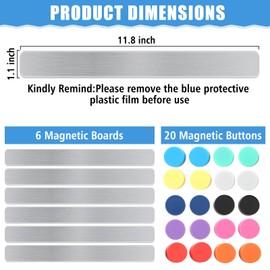 6Pcs Magnetic Strip, Metal Magnet Board with 20 pcs Colorful Magnet, Frameless Magnetic Strips with Adhesive Backing for DIY, Art Projects, whiteboards & Fridge