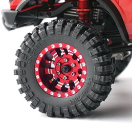OGRC 1.0 Plus (1.2 Inches) Beadlock Wheel and Tires Set 7mm Negative Offset Wheel Rims SS Super Soft Sticky Tires for TRX4M SCX24 FCX24 AX24 1/24 1/18 RC Crawler Car - 62 * 24mm (Red)