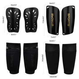 Football Shin Guards with Sleeve, Black Shin Guards Pads + Shin Guard Sleeves, Breathable Soccer Shin Pads for Mens, Shin Pad Sleeves for Football Games Protection Reduce hit & Injuries