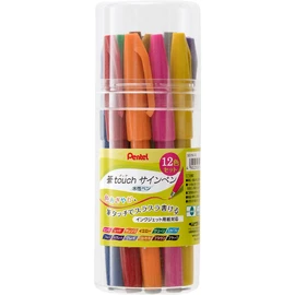 Pentel SES15C-12 Autograph Pen, Brush Touch, Set of 12 Colors