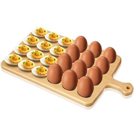 Easter Deviled Egg Tray Platter Wooden Egg Plate Reversible Egg Holder Countertop (24 Eggs)