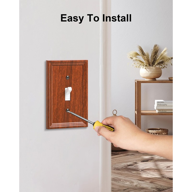 TREEWELL 6-Pack Single Toggle Light Switch Covers Wall Plate, Wood