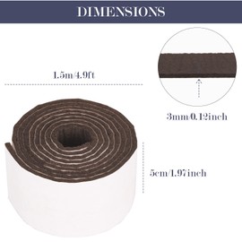 Pllieay 2 Pack Felt Strip Rolls with Adhesive Backing Heavy-Duty Felt Furniture Pads for Hardwood Floors and Rocking Chair to Protect Surface from Scratches & Damage(Brown, 118 x 2 x 0.12 Inch)
