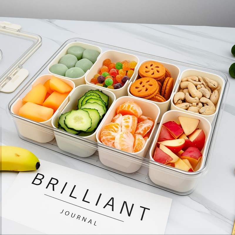Snackle Box Container, 8 Removable Snack Containers with Lid