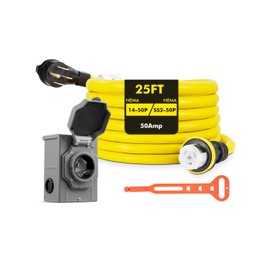 50 Amp 25Feet Generator Cord and Power Inlet Box Combo Kit, UL Listed, NEMA 14-50P Male to SS2-50R 125/250V Twist Locking with Inlet Box for RV Camper and Generator to House