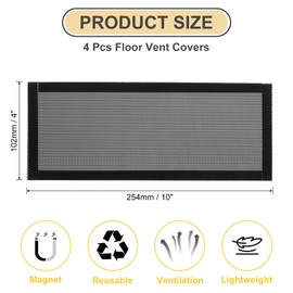 sourcing map 4Pcs Floor Vent Covers, 10"x4" Magnetic Floor Register Screen, Air Vent Mesh Filters for Floor Wall Ceiling Catch Debris, Black