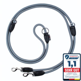 elevenants® Adjustable Dog Lead 3 Metres, Robust Nylon Shoulder Lead for Medium to Large Dogs, Lead with 200 kg Tensile Force, Double Lead with 2 Carabiners (Grey)