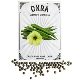 Okra Seeds for Planting | Clemson Spineless Variety (4g Packet - Approx 70 Seeds) | Non-GMO & Heirloom Seeds | Illustrated Seed Packet with Growing Instructions by Rainbow Heirloom Seed Co.